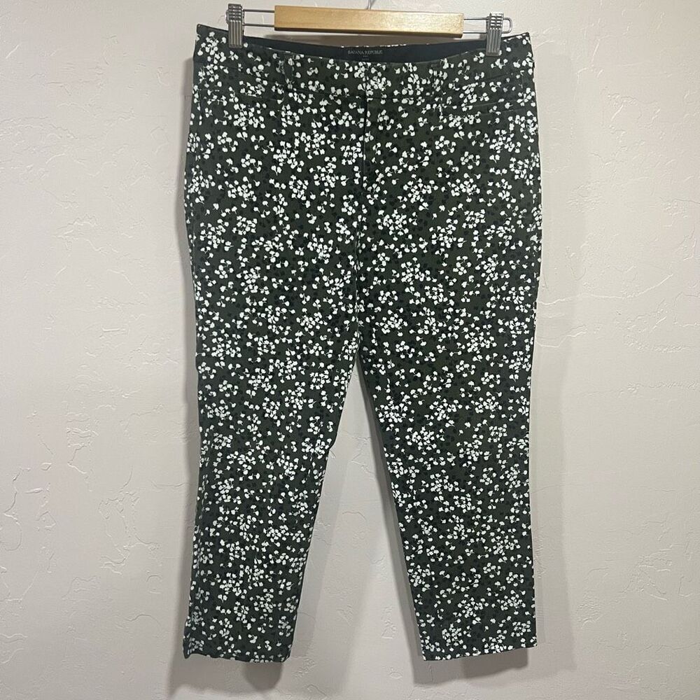 Banana Republic Pants Women Size 10 Olive Green Dixie Floral Cropped Skinny Sloa